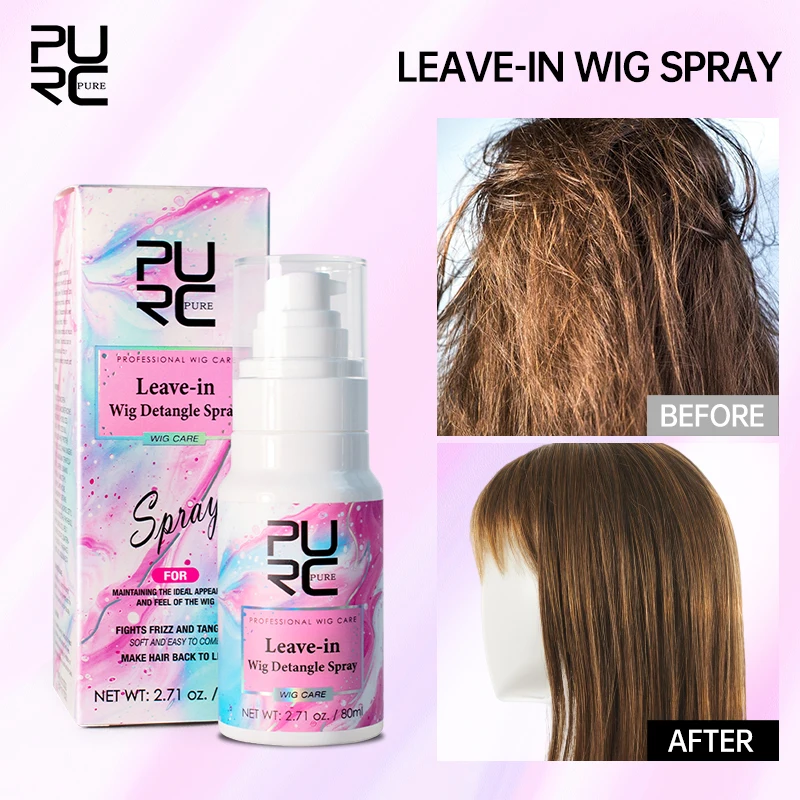 PURC Leave-In Wig Detangle Spray Coconut Oil Anti-Static Heat Protectant for Human/Synthetic Hair Smoothing Softness Anti-Frizz