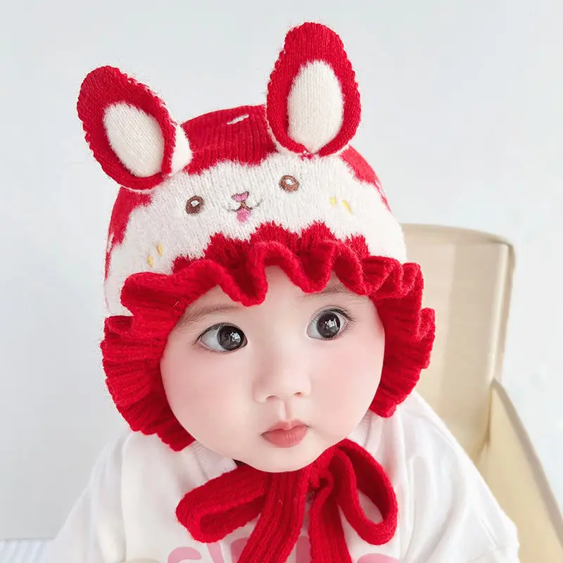 Baby Ear Protection Hat Children's Cute Rabbit Shaped Knitted Woolen Hat in Autumn and Winter