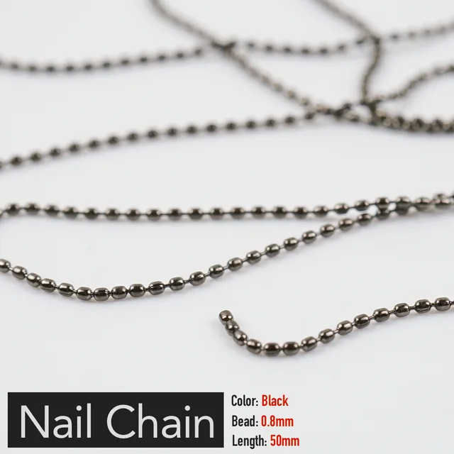 Nail Chain 0.8mm/1.0mm/50cm Rose Gold Silver Pixie Stone Decorations Accessory Metal Steel Ball Chain Nail Art Jewelry Black (0.8mm)