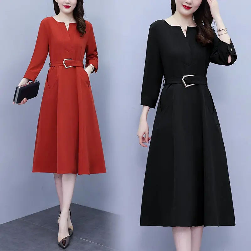 

Design Half Open Collar Dress For Women's 2023 Spring Large Size Fashion A-Line Elegant Office Ladies Dress Midi Vestidos Z346