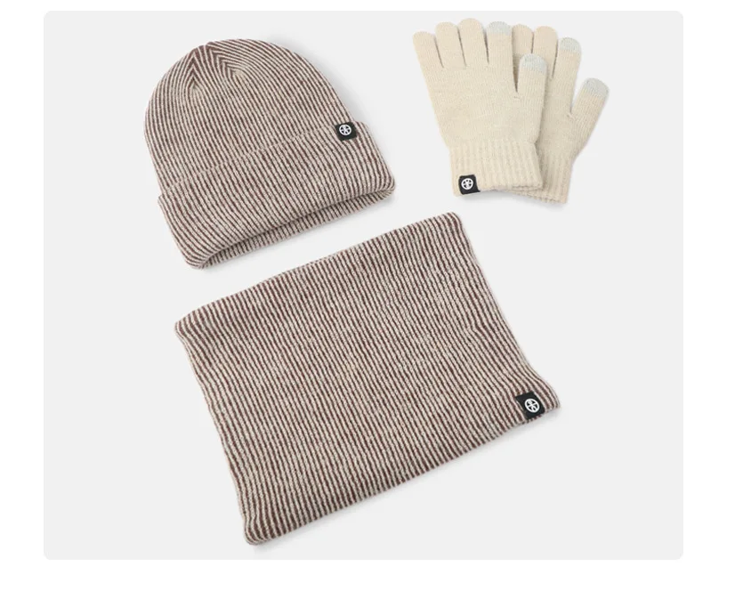 Winter Warmth Knit Hat Set Cold-Resistant Alpaca Wool Blend European American Outdoor Knitted Hat Neck Scarf Glove Trio Gift Set Free Shipping