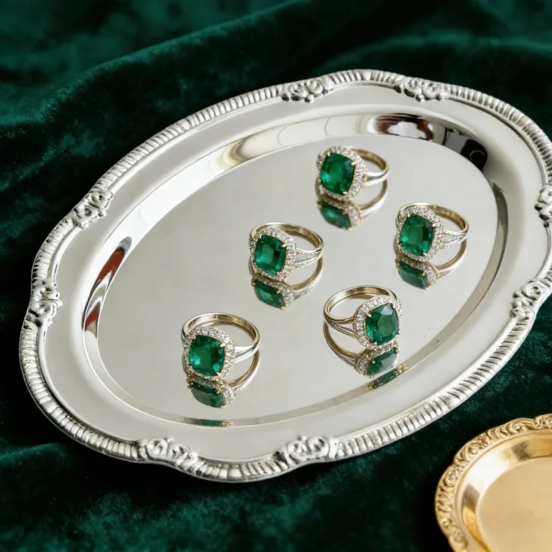 Vintage Embossed Silver Jewelry Tray Serving Platter for Necklace Earrings Rings Storage Organizer Table Decoration for Women