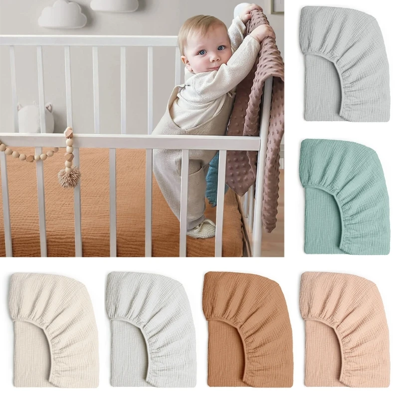 Baby Bed Fitted Sheet Mattress Protectors Cover Plain Color Protective Sleeve for Boy Girls Toddlers Essential Stuff 066B