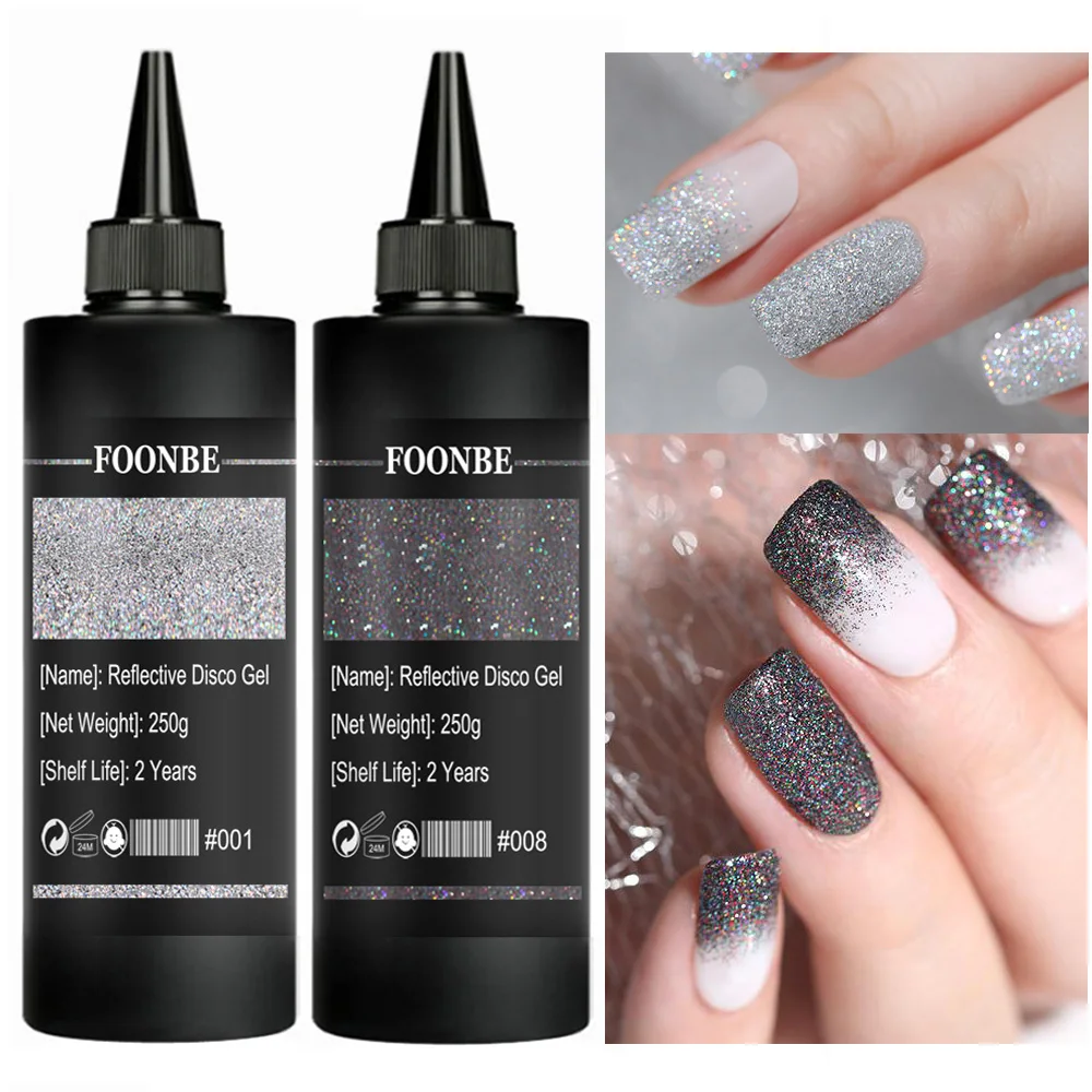 

New Colorful Reflective Disco Gel 250g Sparkle Soak Off UV LED 9 Colors Super Bright Nail Gel Semi Permanent Glitter Gel Varnish