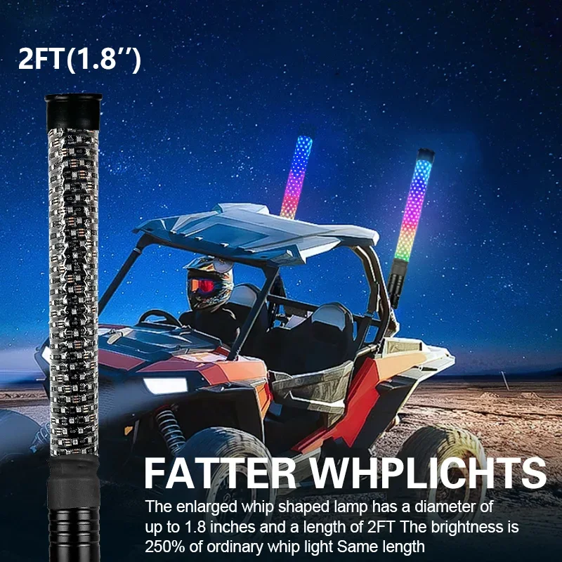 Pair 2FT Fat Thick Spiral Chasing RGB Whip Light+Wire For Can