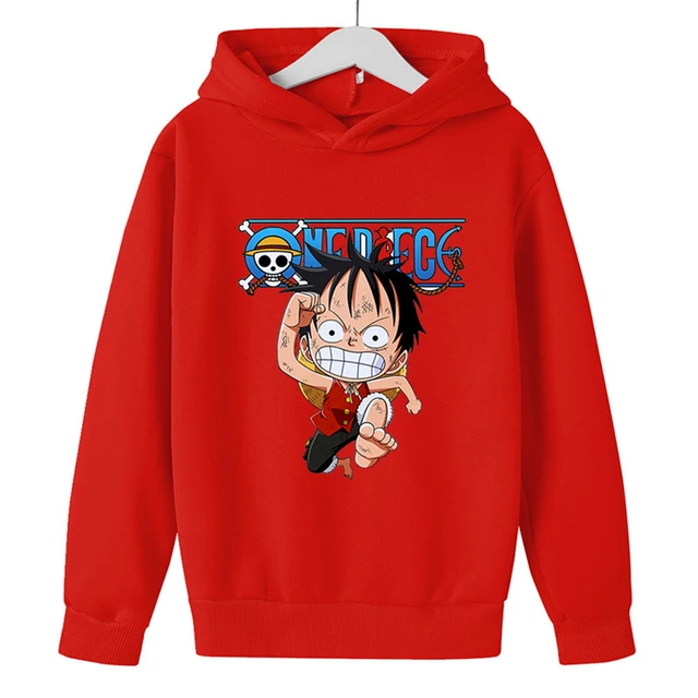 Compra online de Bonito crianças esportes moletom com capuz e calças  primavera outono impressão dos desenhos animados uma peça animação luffy  algodão com capuz moda casual 2 peça conjunto