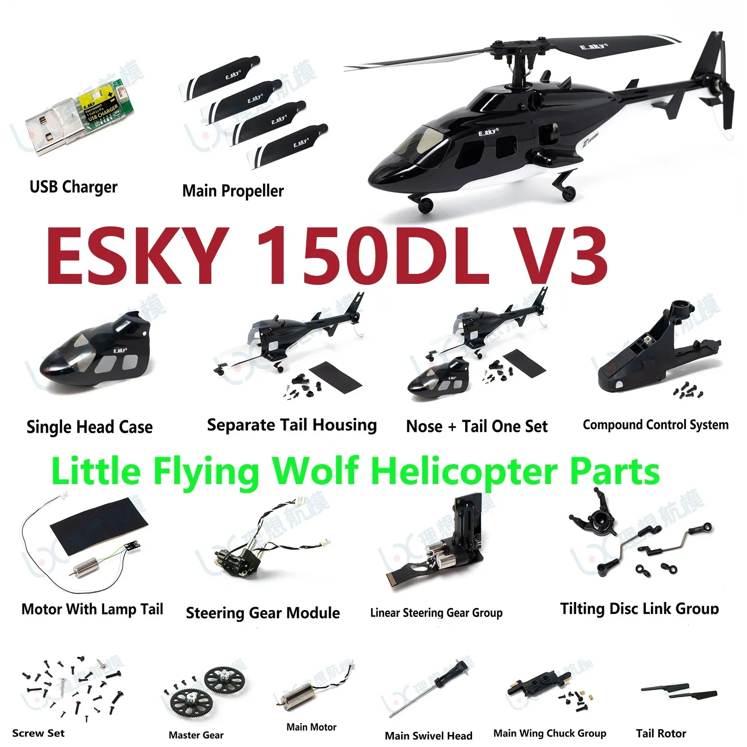 ESKY 150BL V3 RC Little Flying Wolf Helicopter Parts Like Real