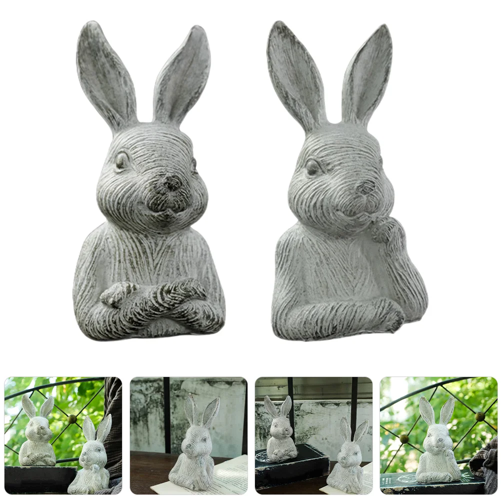 

Bunny Statue Yard Rabbit Decor Resin Ornament Craft Decors Figurine Model Animal Decoration Miniature Crafts