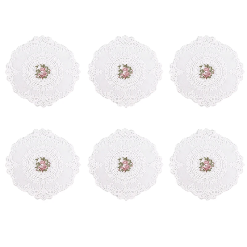 

6 Pcs Place Mats For Dining Table Embroidery Craft Coasters Lace Fabric Insulation Tablemat