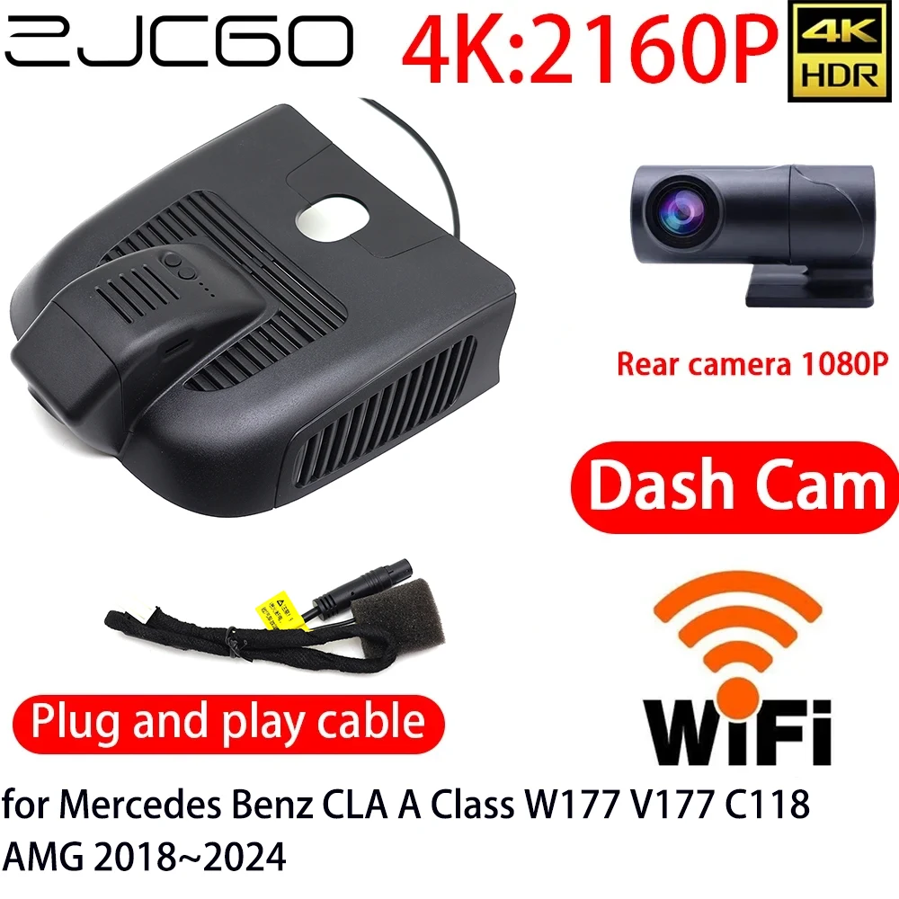 

ZJCGO 4K Car DVR Dash Cam Wifi Front Rear Camera 24h Monitor for Mercedes Benz CLA A Class W177 V177 C118 AMG 2018~2024