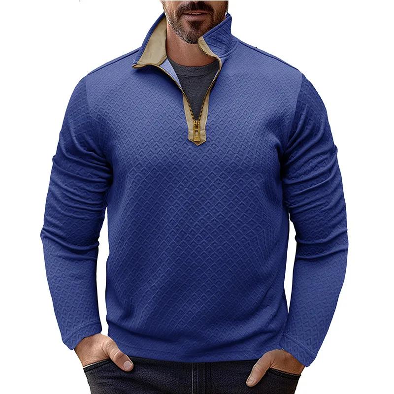 Stilvolle Herren-Langarm-T-Shirts mit halbem Reißverschluss, Henley-Kragen, Rautenmuster, trendig, dunkelgrau, lässig, Outdoor-Kleidung – Detail 27