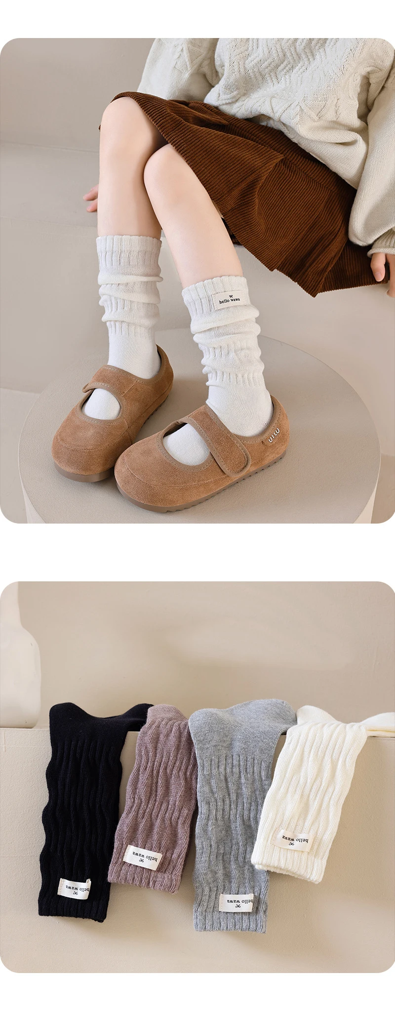 Lange Mädchen Socken Einfarbig Kinder Lange Socke Mädchen Student Pile-up Socken Bogen Warme Grils Strumpf Für 1-12 jahre – Detail 15