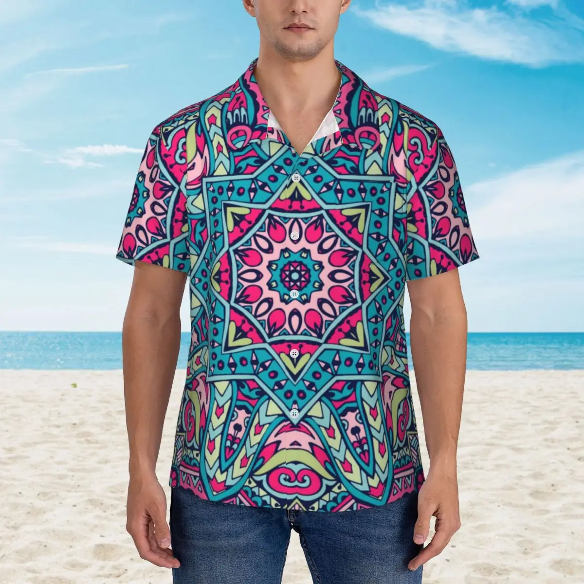 

Hawaii Shirt Vacation Tribal Floral Blouses Ethnic Print Vintage Casual Shirts Male Short Sleeves Y2K Street Tops