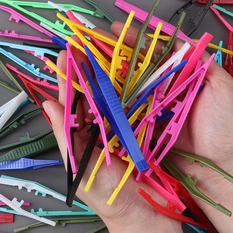 20/10/1Pcs Plastic Tweezers Medical Repair Small Disposable Tweezers Tools Crafts Kids Toys Plastic Clips Multi Colors