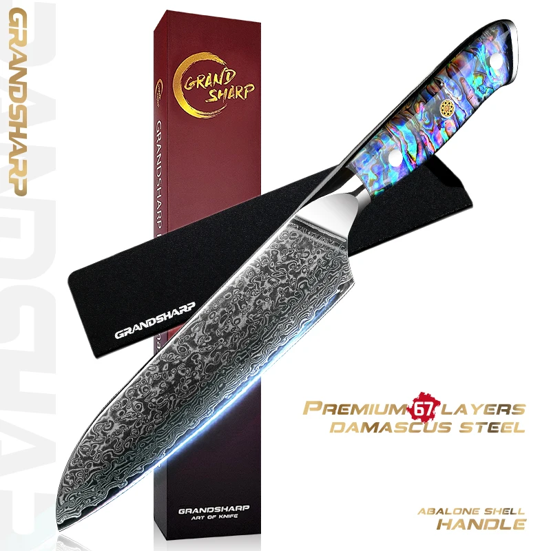 

Grandsharp 7 Inch Professional Santoku Knife 67 Layers Damascus Steel Chef Kitchen Knife Fish Meat Vegetables Chopping Tools New