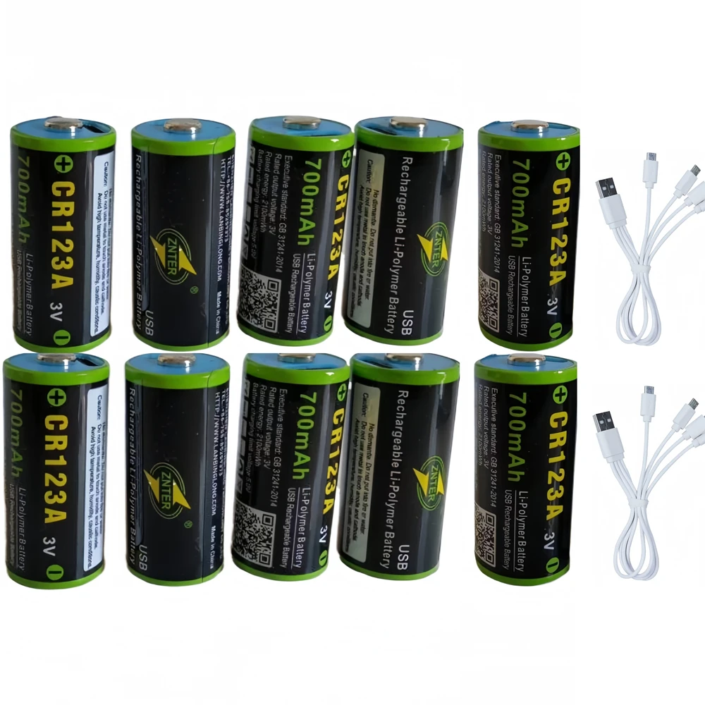 

Перезаряжаемая литиевая батарея ZNTER 700 мАч CR123A, 3,0 в, USB 16340, 10 шт.
