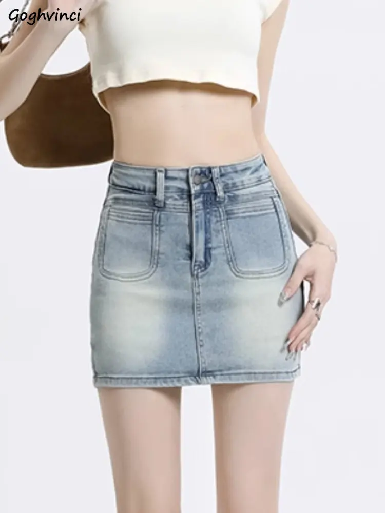 

Vintage Denim Skirts Women Hotsweet Summer New High Waist Popular Sexy Female Ulzzang Simple A-line All-match Do Old Design Ins