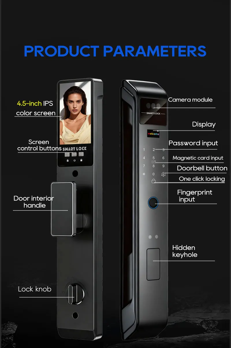 SANKESONG Tuya 3D Face Recognition Smart Lock with Security Camera Digital Electronic Intelligent Fingerprint Lock Dual Battery