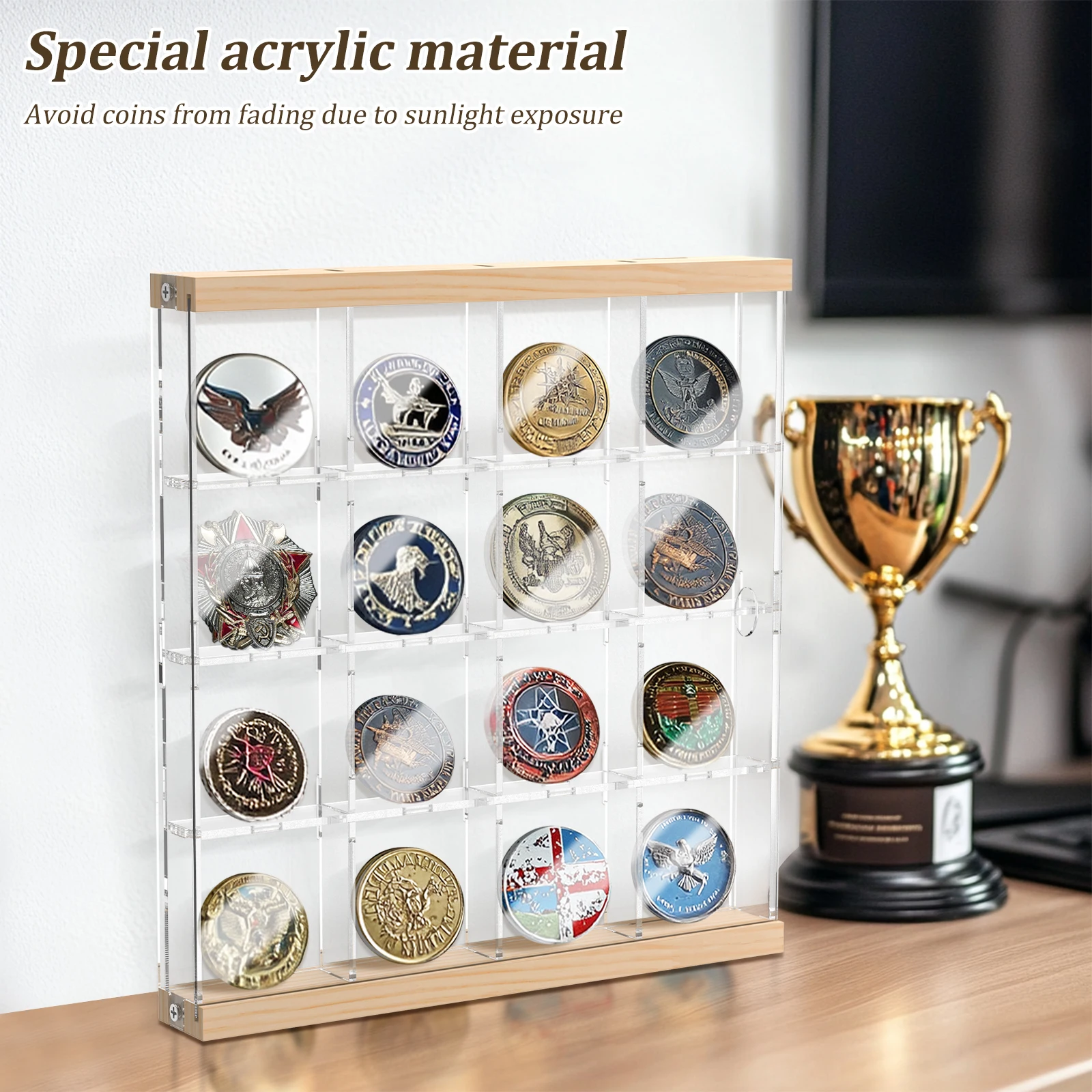 16/24 Grids Acrylic Coin Holder Clear Challenge Coin Display Box Military Medals Badges Display Case Versatile Home Decoration