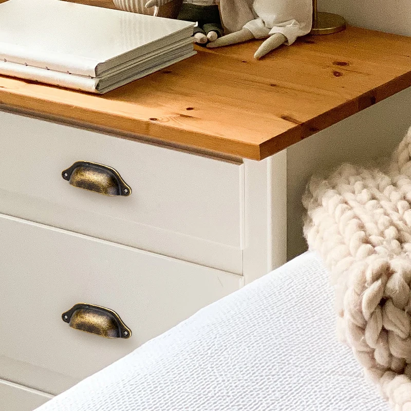 Cabinet Knobs furniture handles kitchen door handles Antique Cupboard Cabinet Cup Furniture Dresser Shell Pull Handles Knobs and Handles Pulls 10Pcs