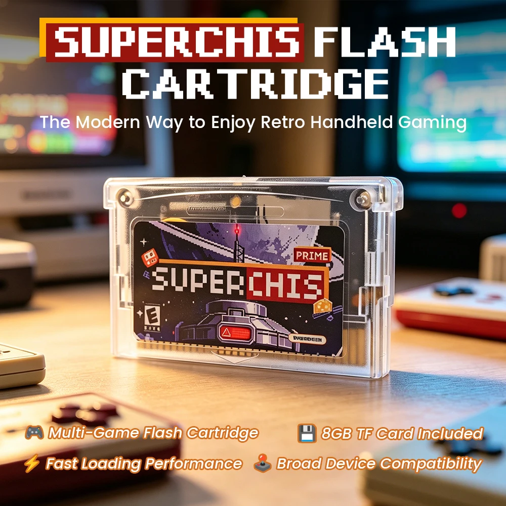 Cartuccia di gioco retrò Superchis Flash con scheda TF da 8 GB, 5000 giochi retrò preinstallati, plug and play per console portatili GBA SP NDSL