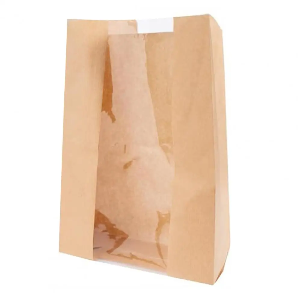 50 Packs Paper Bread Bag With Clear Window Homemade Bread Sourdough Toast Bags Waterproof Tear-Proof Paper Bag For Bakery Pastry