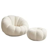 Living Room Armchair, Lazy Pumpki Sofa, Lamb Plush, Single Sofa, White, Pink and Gray, Light Luxury Bedroom Small Sofa