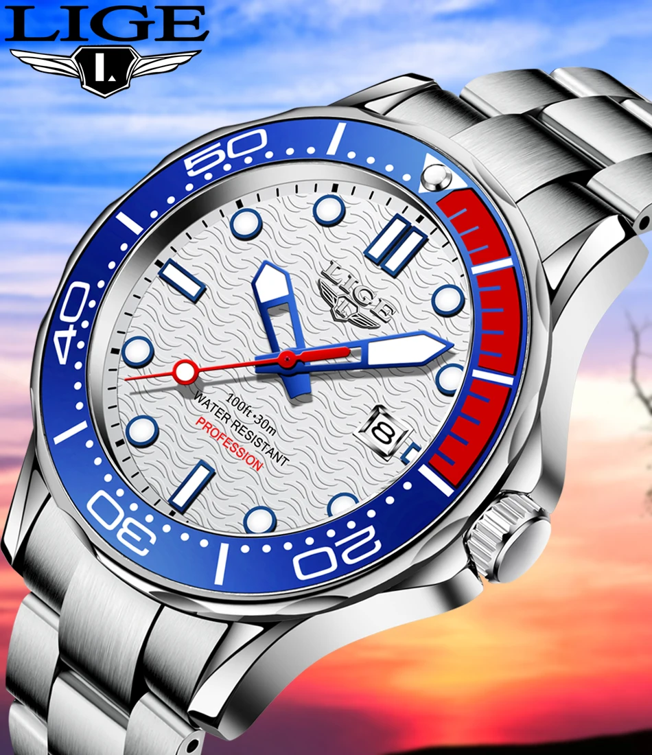2022 LIGE New Business Mens Watches Top Brand Luxury Dive Watch For Men Waterproof Date Clock Sport Watch Relogio Masculino+Box