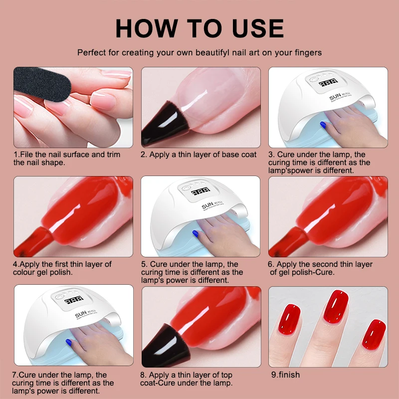 Manicure Set 8ML Gel Nail Polish Kit With LED Nail Lamp Semi Permanent UV Varnish Soak Off Gel Polish Nail Art Set Base Top Coat 5