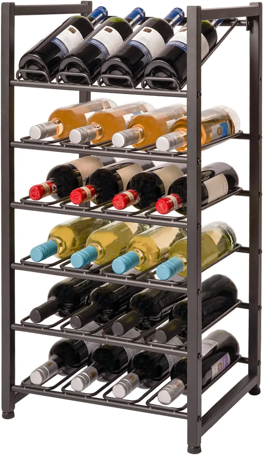 Up to 24 Wine Bottles-Industrial Kitchen Storage Bottle Display Stand-Matte Black Metal Construction 16.5 x 13.5 x 31.6in