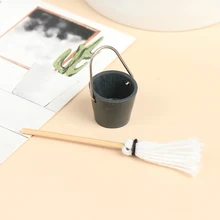 

1 Set 1:12 Dollhouse Miniature Resin Kitchen Garden Mop Bucket Classic Pretend Play Furniture Cute Toys Creative Gifts Presents