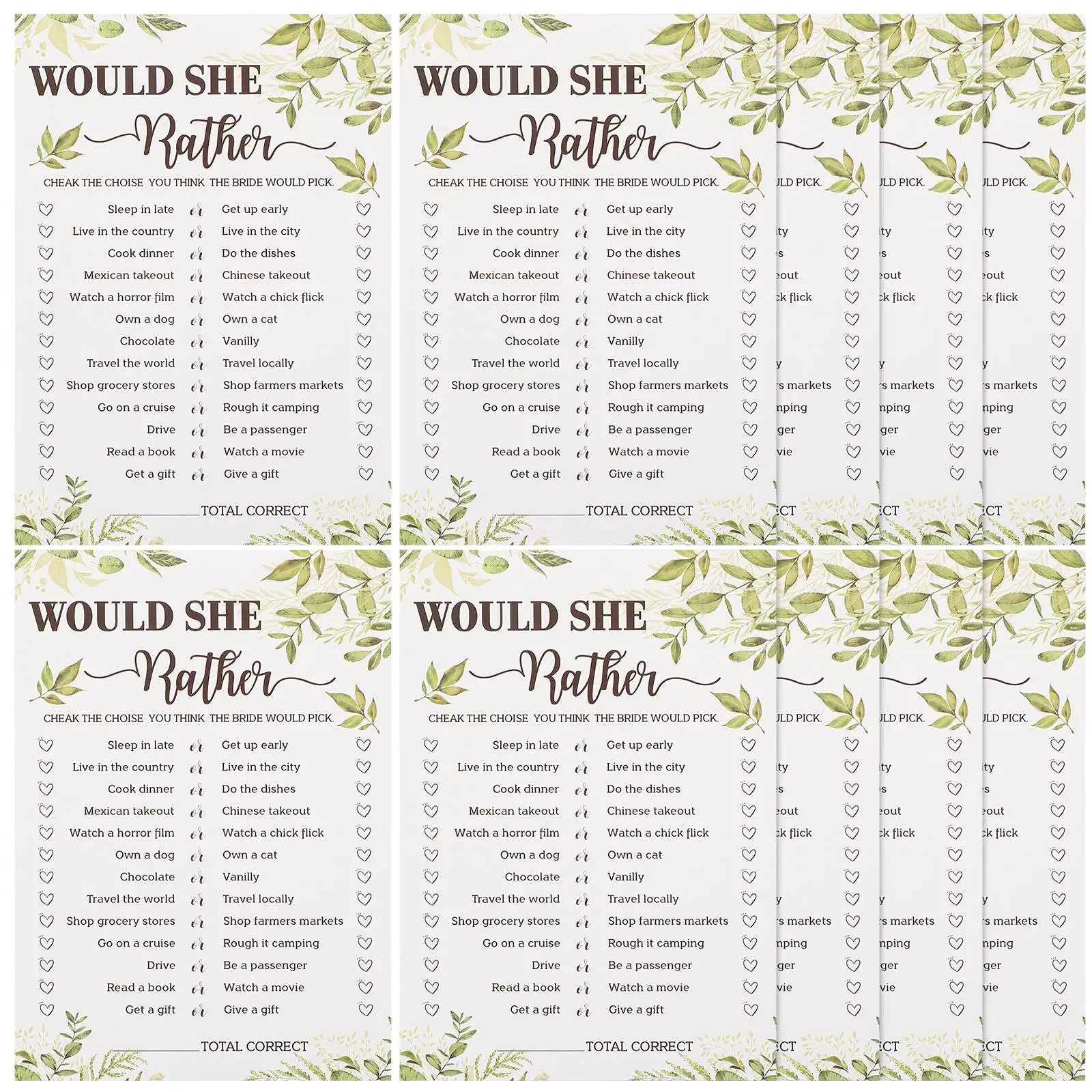 Wedding Bridal Shower Game Cards 6