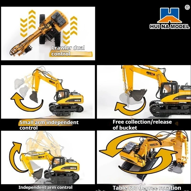 New Huina 650 Remote Controlled Excavator Simulation Large Spray Excavator Model Youngsters Engineering Vehicle Toy Alloy Bucket 4