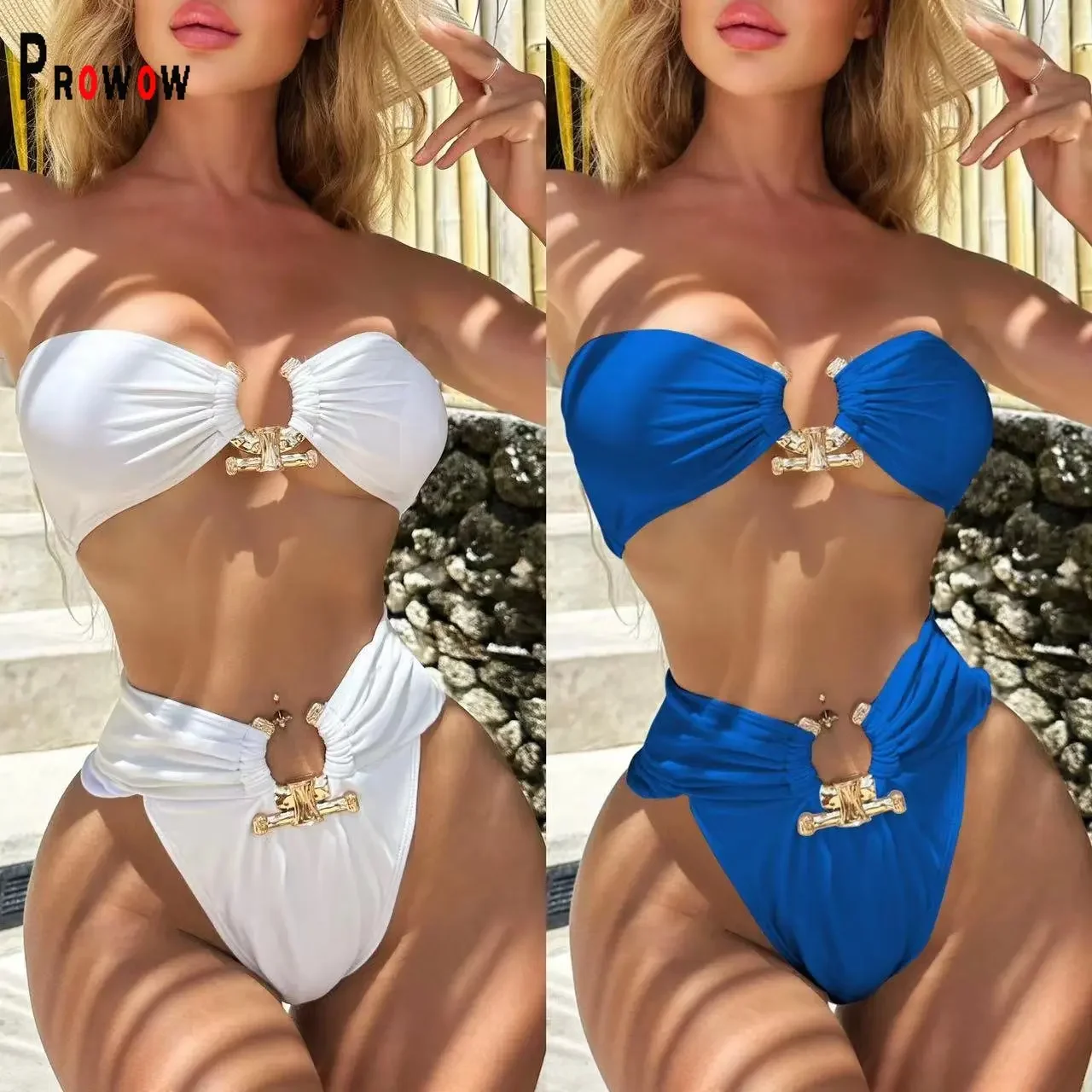 

Купальник-бикини с высокой талией и вырезами, однотонный