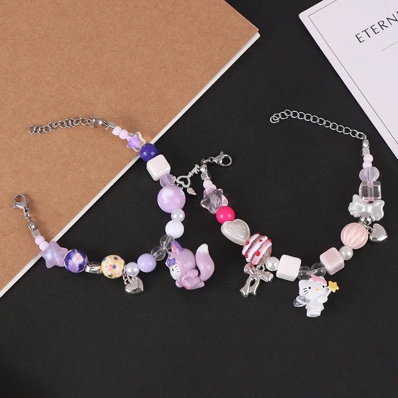 

Kawaii Anime My Melody Beaded Bracelet Sweet Cute Cartoon Hello Kitty Pendant Bracelets For Girls Jewelry Holiday Gift
