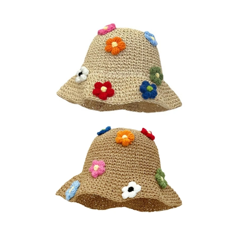 

Handmade Beach Hat Crocheted Sunshade Bucket Hat for Women Dress-up Party Flower Bucket Hat for Camping