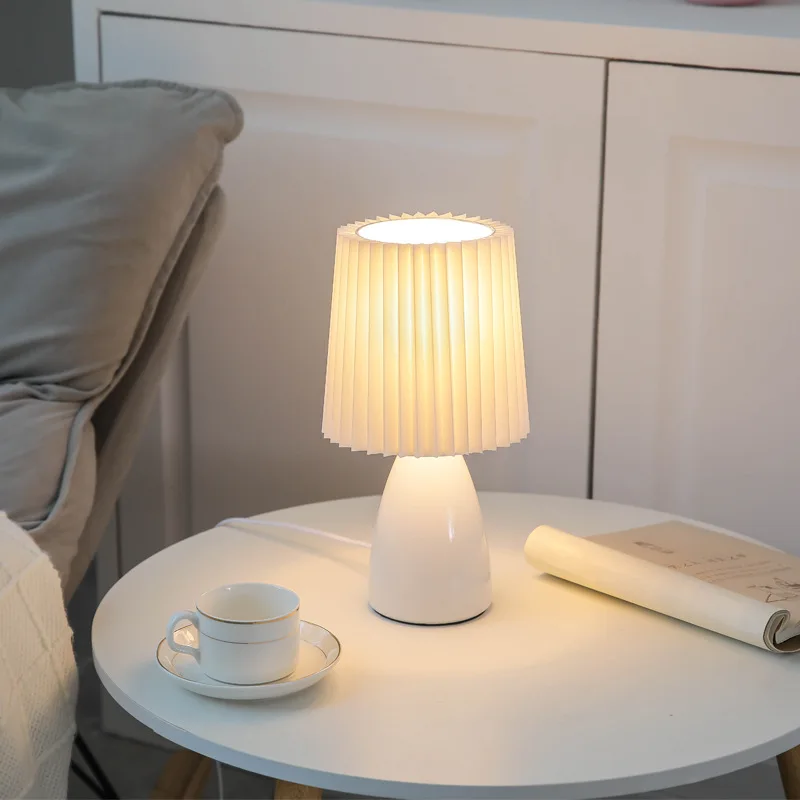 Table Lamp LED Night Lamp Milkshake Bedroom Night Lamp DESK LIGHT E27 Pleats Table LED INS Floor Girl Bedside Ceramic Indoor Lighting
