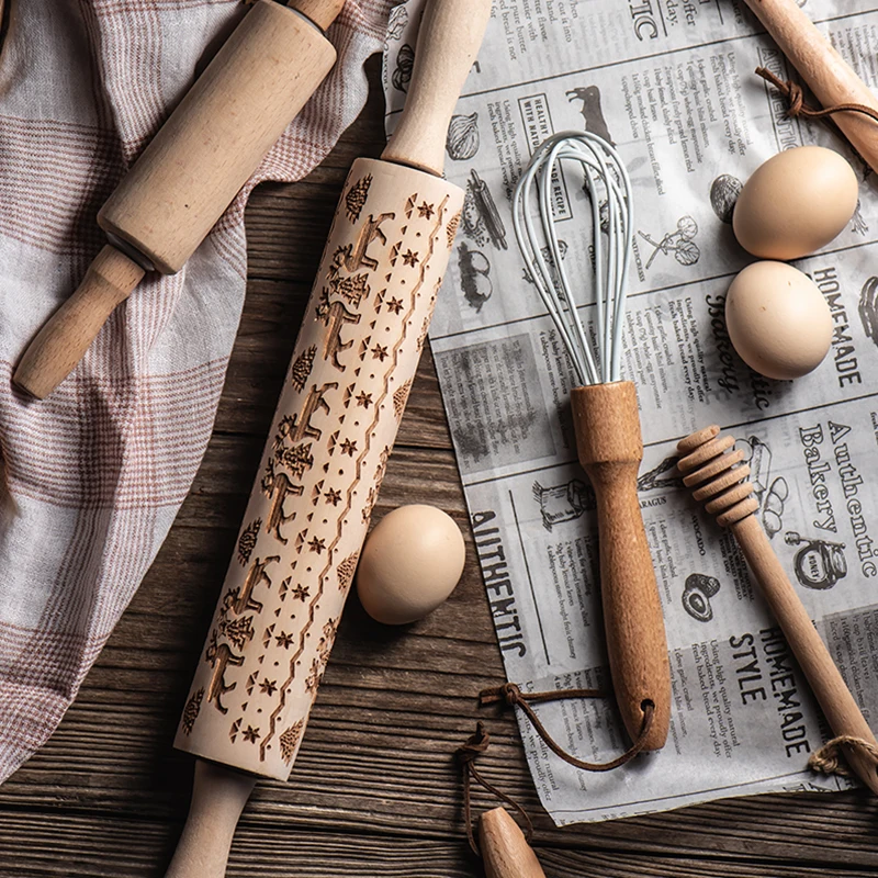 

Beech Wood Christmas Tree Rolling Pin Wooden Kitchen Honey Stick Lemon Juicing Tool Paste Rolling Pins Bakeware Christmas Baking