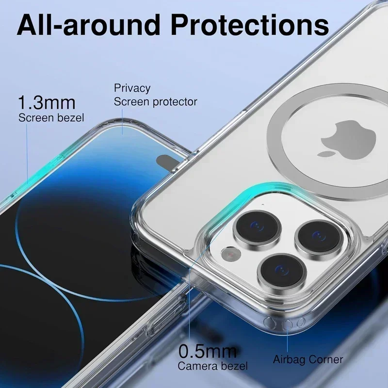 Magnetic Original Clear Case For iPhone 17 16 15 14 13 12 11 Pro Max Plus mini Air Funda For Magsafe Silicone Transparent Cover 4