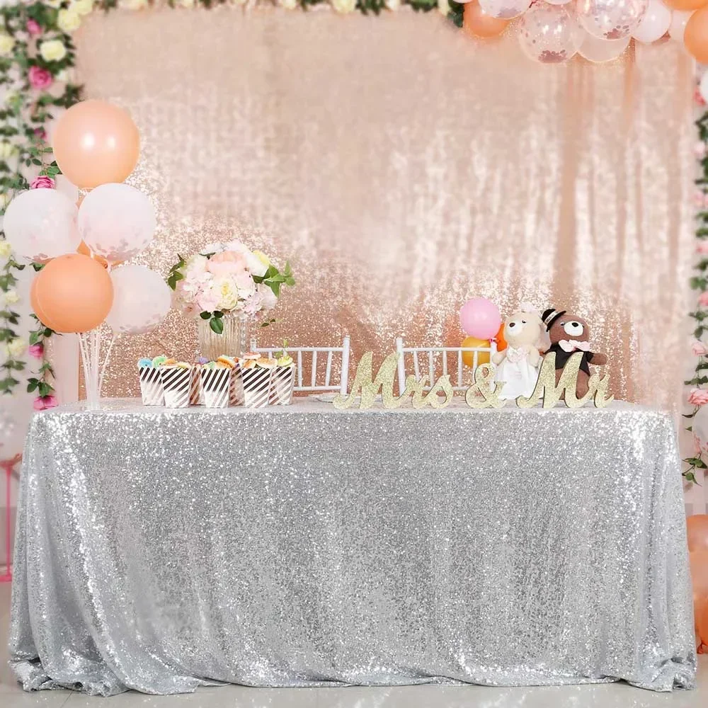 

Silver Sequin Fabric Tablecloth 90x132 Rectangle Table Cloth Glitter Table Cover Overlay Sparkle Table Linen for Wedding Party