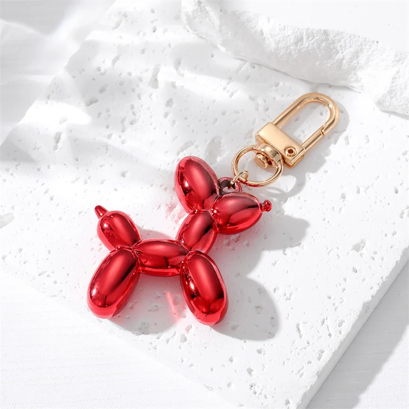 Multicolor Resin Balloon Dog Animal Laser Keychains Gold Color Metal Keyring Couple Key Ring Bag Jewelry Gifts 4*8cm