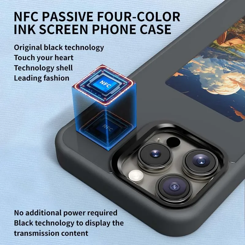 E-Ink Display Smart NFC Refresh Phone Case - DIY Back Display Protection, Battery-Free