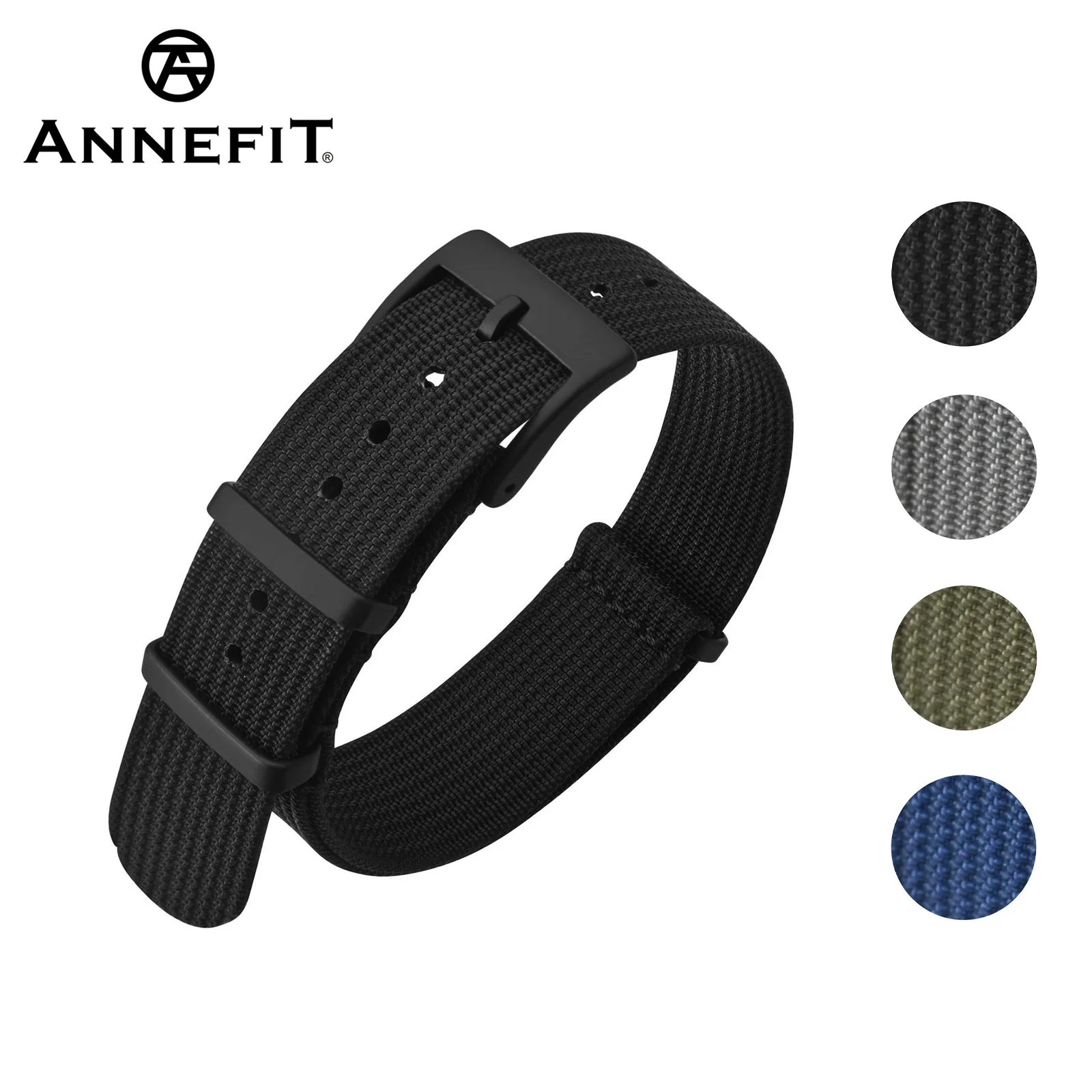 ANNEFIT 나일론 시계 스트랩, 군용 시계 밴드, 블랙 버클, 탄도 패브릭 밴드 교체, 18mm, 20mm, 22mm 팔찌 