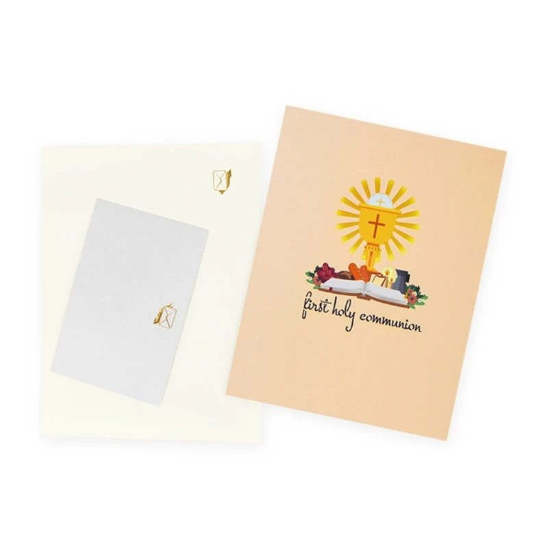 91AD 3D Popup Card for First Holy Communion Festival Postcard with Envelope and Note