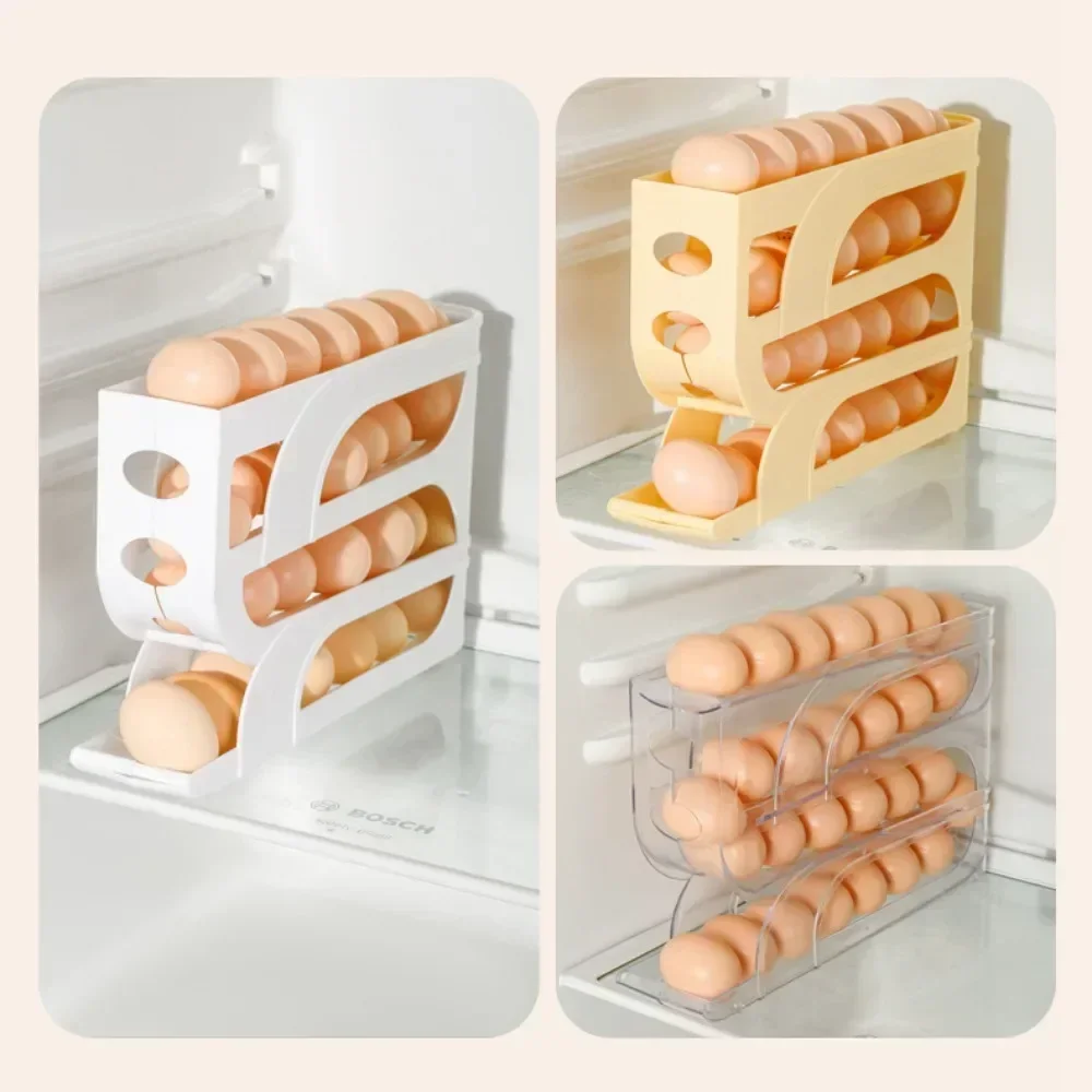 Large Capacity Automatic Egg Roller Household Four Tier Refrigerator Egg Storage Box Space Saving Kitchen Dedicated egg storage box,egg roller