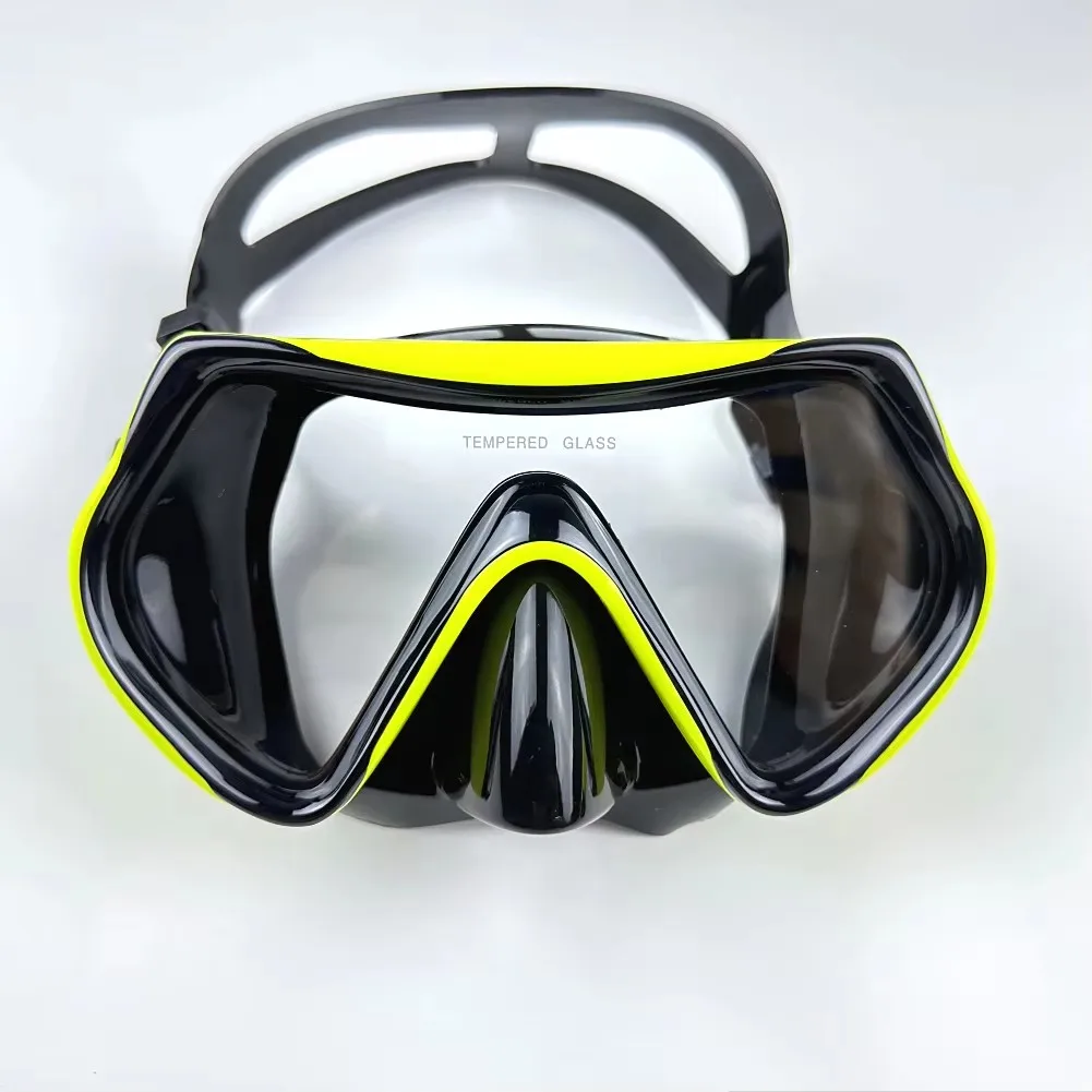 Snorkel Mask Swimming Goggles Scuba Diving Silicone Skirt Tempered Glass Len Wide View Training With Nose Cover Adjustable Strap