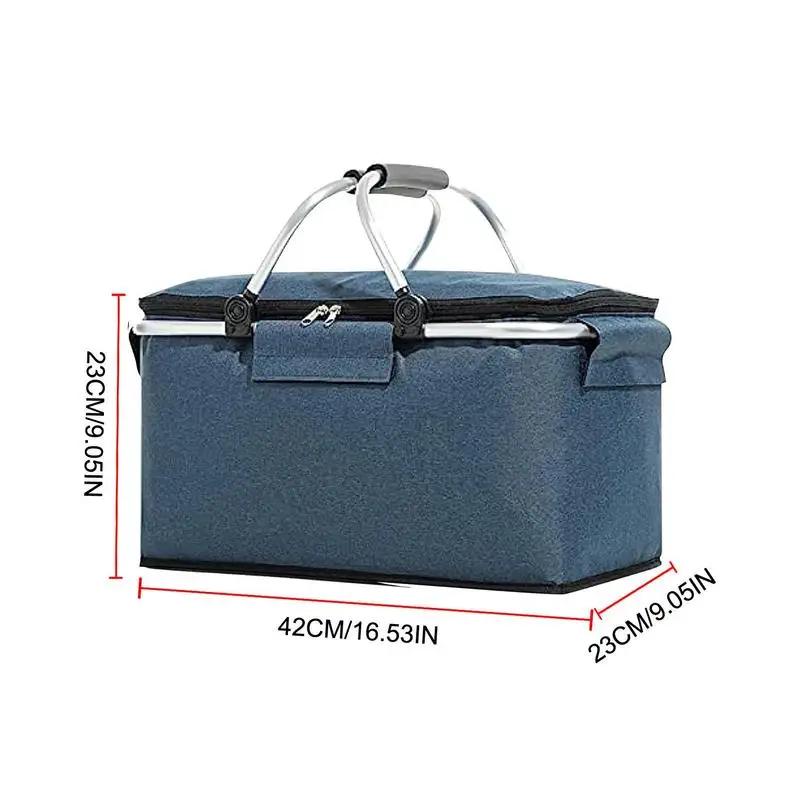 Insulated Picnic Basket Portable Flodable Grocery Bags Leakproof Cooler Bag Basket With Handle Large Capacity Camping Travel