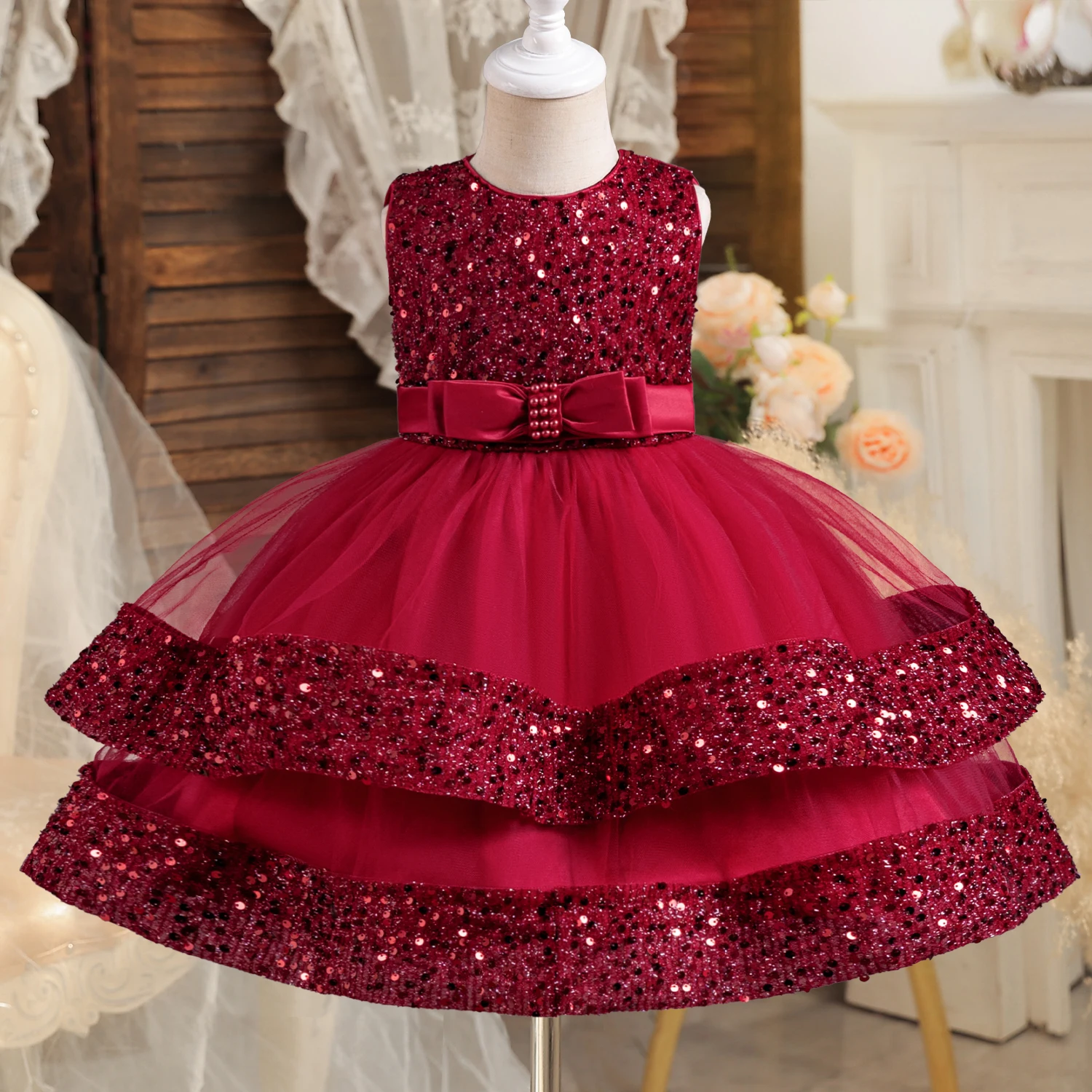 1 2 3 4 5 Years Lace Baby Girls Dress Summer Sleeveless Fashion Birthday  Party Princess