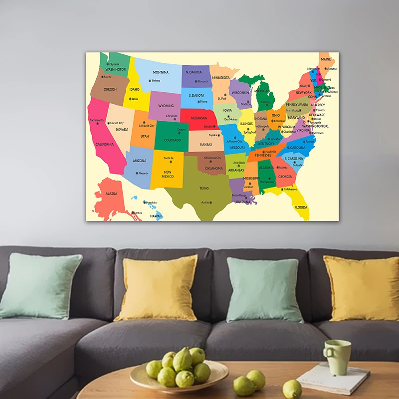 The Usa Map In English 150*100Cm Canvas Painting Wall Art Poster E Stampe Forniture Per Ufficio Soggiorno Decorazione Domestica