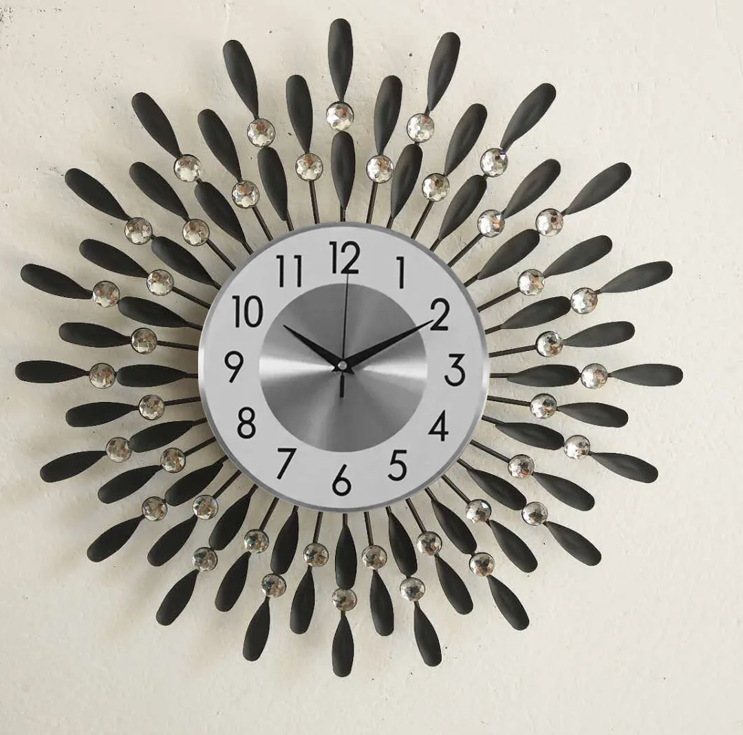 Wall Clock Mute Craft Light Metal Diamond-Embedded Starry Iron Clock Color:8;Sheet Size:Diameter 38cm
